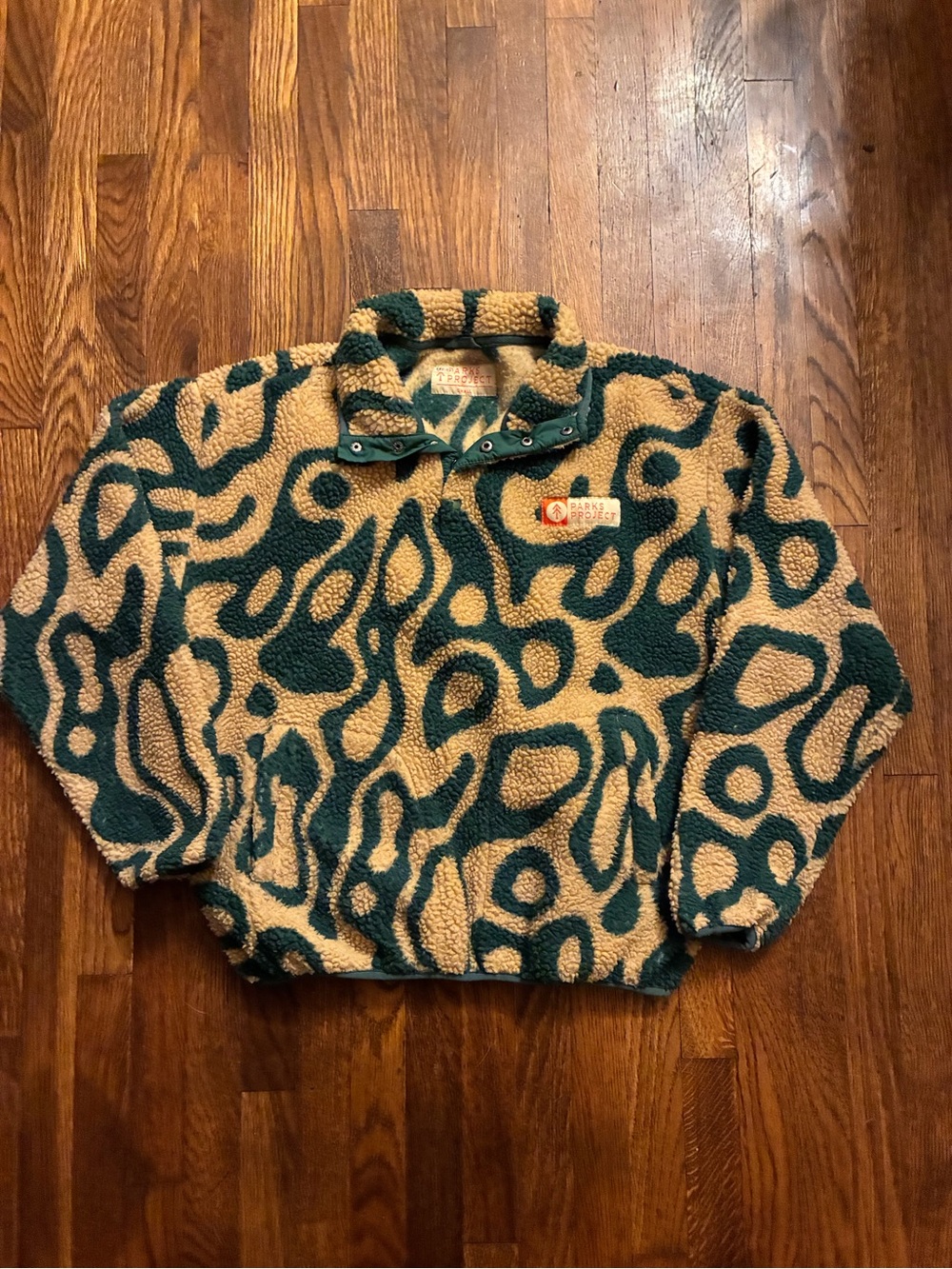 Parks Project Teal and Tan Sherpa Pullover with Abstract Swirl